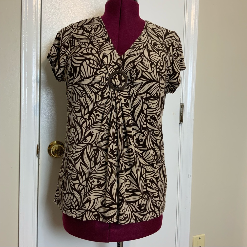 EUC Claudia Richard Petite Short Sleeves Brown/Tan Top LP